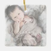 Whimsisches verblasstes Foto Erster Weihnachtsplat Keramikornament (Vorderseite)