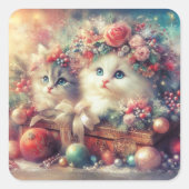 Whimsisches Viktorianisches Weihnachtskätzchen Quadratischer Aufkleber (Vorderseite)