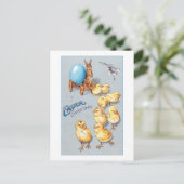 Whimsisches Vintages Chicken und Osterhase Postkarte (Stehend Vorderseite)