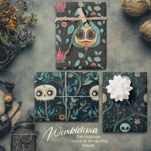 Whimsisches Vintages Halloween Skull & Pumpkin Geschenkpapier Set