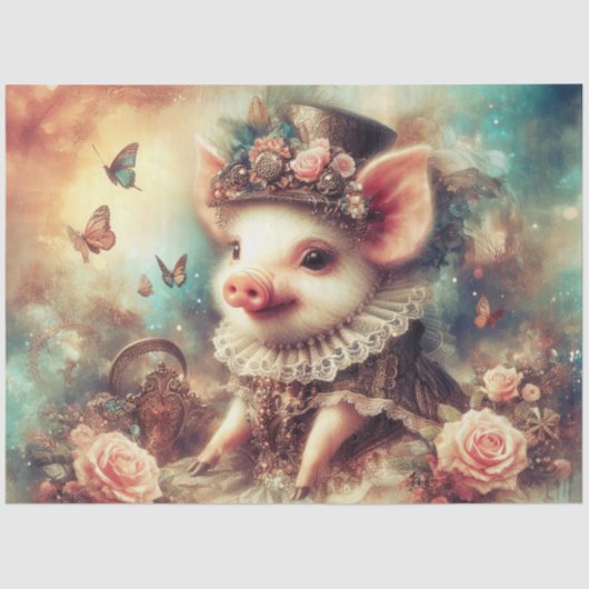 Whimsisches Vintages Viktorianisches Schweinefleis Seidenpapier (Vorderseite)