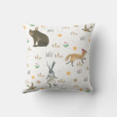 Whimsisches Waldbärenfox Kaninchen Vögel Kunst Kissen (Rückseite)