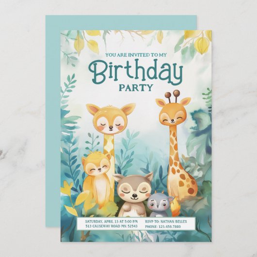 Whimsisches Waldtier Geburtstag einladen Einladung (Vorne/Hinten)