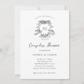 Whimsisches Wappen | Dusche für Schwarze und Weiße Einladung (Vorderseite)