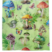 Whimsisches Wasserfarben Pilzgarten Duschvorhang (Vorderseite)