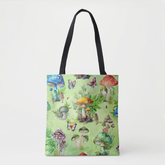 Whimsisches Wasserfarben Pilzgarten Tasche (Vorderseite)