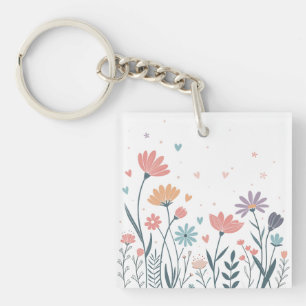 Whimsisches Wasserfarbenfloral Schlüsselanhänger