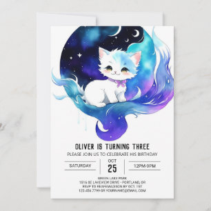 Whimsisches Wasserfarbenkatze Geburtstag Einladung