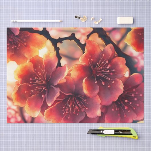 Whimsisches Wasserfarbenrosa Kirschblüten Seidenpapier (Handwerk)