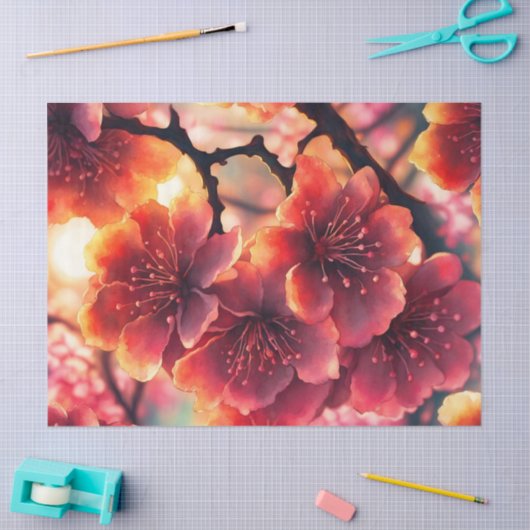 Whimsisches Wasserfarbenrosa Kirschblüten Seidenpapier (Basteln)