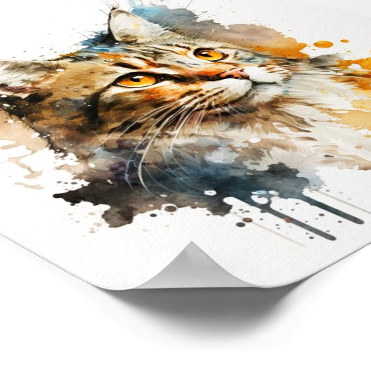 Whimsisches Wasserfarbkatzengemälde Poster (Ecke)