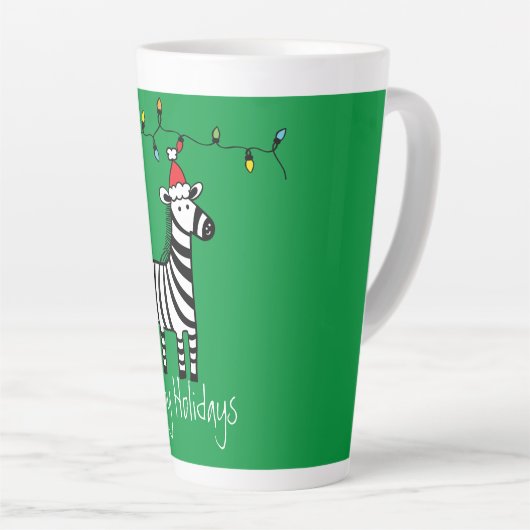 Whimsisches Weihnachten Zebra auf Grün Milchtasse (Rechte Ecke)