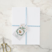 Whimsisches Weihnachtscreme Monogram Wappen Bow Geschenkanhänger (Mit Garn)