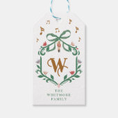 Whimsisches Weihnachtscreme Monogram Wappen Bow Geschenkanhänger (Vorderseite)