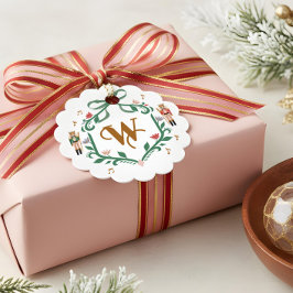 Whimsisches Weihnachtscreme Monogram Wappen Bow Geschenkanhänger