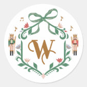 Whimsisches Weihnachtscreme Monogram Wappen Bow Runder Aufkleber (Vorderseite)