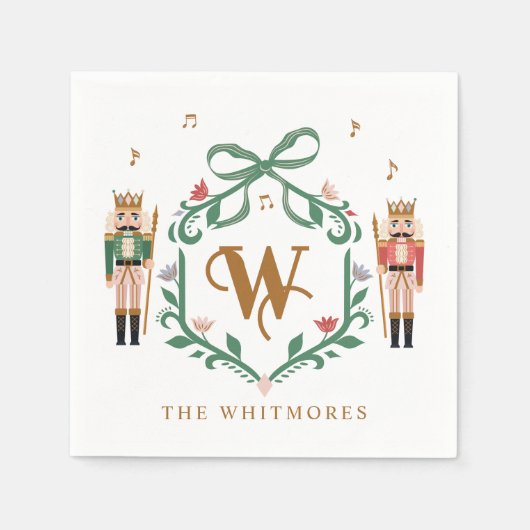 Whimsisches Weihnachtscreme Monogram Wappen Bow Serviette (Vorderseite)