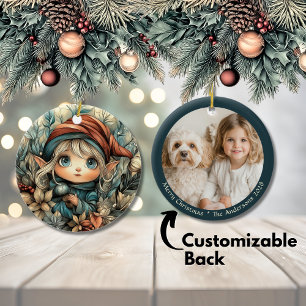 Whimsisches Weihnachtself individuell anpassbar Keramik Ornament