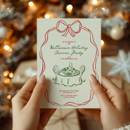 Whimsisches Weihnachtsessen Party Grün und Rot Feiertagskarte