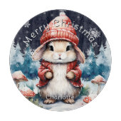 Whimsisches Weihnachtsfest Bunny Personalisiert Schneidebrett (Vorderseite)