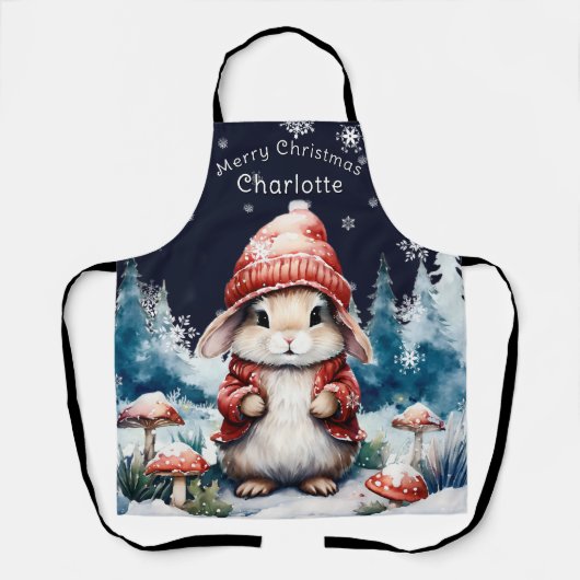 Whimsisches Weihnachtsfest Bunny Personalisiert Schürze (Vorderseite)