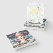 Whimsisches Weihnachtsfest Bunny Personalisiert Steinuntersetzer (Seitenansicht)