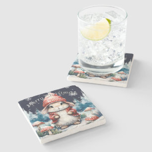 Whimsisches Weihnachtsfest Bunny Personalisiert Steinuntersetzer