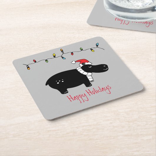 Whimsisches Weihnachtsfest Hippo Rechteckiger Pappuntersetzer (angewinkelt)