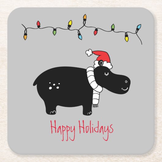 Whimsisches Weihnachtsfest Hippo Rechteckiger Pappuntersetzer (Vorderseite)