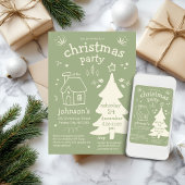 Whimsisches Weihnachtsfest mit Baum und Hütte Einladung
