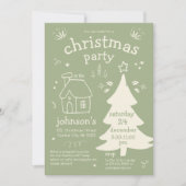 Whimsisches Weihnachtsfest mit Baum und Hütte Einladung (Vorderseite)