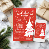 Whimsisches Weihnachtsfest mit Bäumen und Hütte In Einladung