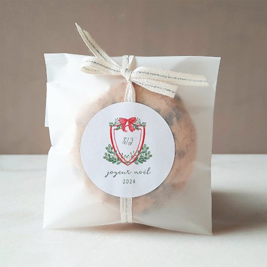 Whimsisches Weihnachtsfest-Wappen | Joyeux Noël Runder Aufkleber