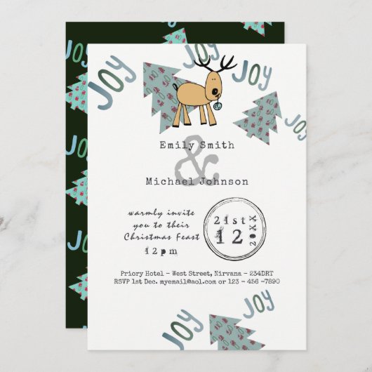 Whimsisches Weihnachtsgebäck Typset Cartoon Reinde Einladung (Vorne/Hinten)
