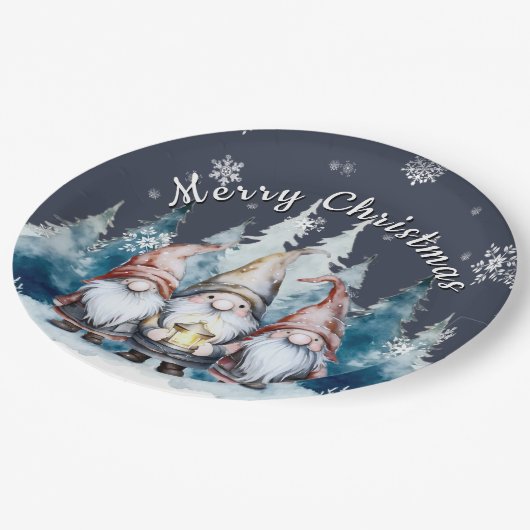 Whimsisches Weihnachtsgenom-Party | Blau Pappteller (Schrägansicht)