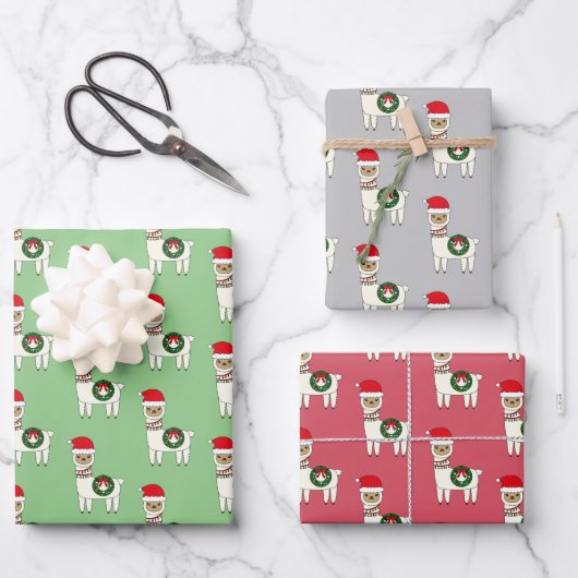 Whimsisches Weihnachtsllamas Geschenkpapier Set (Vorderseite)
