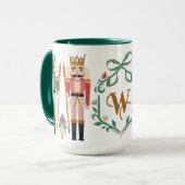 Whimsisches Weihnachtsnährkracker Monogram Bow Tasse (Vorderseite Links)