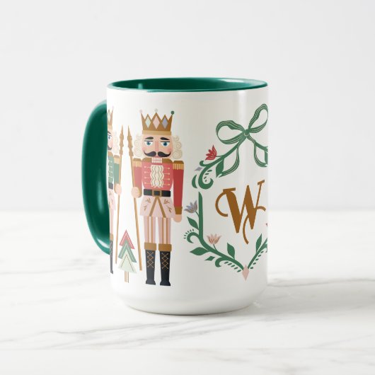 Whimsisches Weihnachtsnährkracker Monogram Bow Tasse (Vorderseite Links)