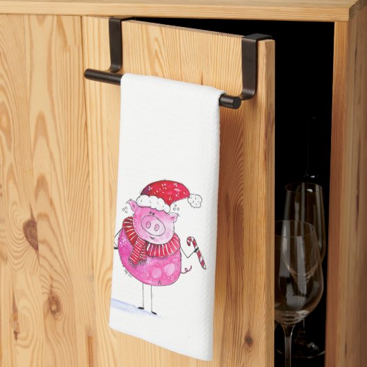 Whimsisches Weihnachtsschwein Geschirrtuch (Drittel gefaltet)