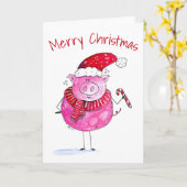 Whimsisches Weihnachtsschwein Karte (Gelbe Blume)