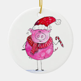 Whimsisches Weihnachtsschwein Keramik Ornament