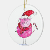 Whimsisches Weihnachtsschwein Keramik Ornament (Links)