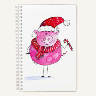 Whimsisches Weihnachtsschwein Notizblock