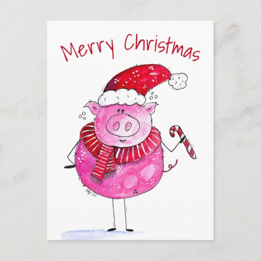 Whimsisches Weihnachtsschwein Postkarte (Vorderseite)