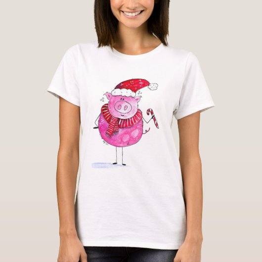 Whimsisches Weihnachtsschwein T-Shirt (Vorderseite)
