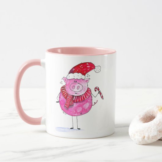 Whimsisches Weihnachtsschwein Tasse (Mit Donut)
