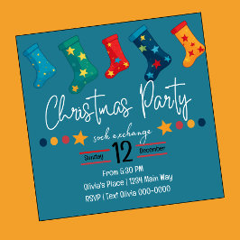 Whimsisches Weihnachtssock-Exchange-Party in Blue Einladung