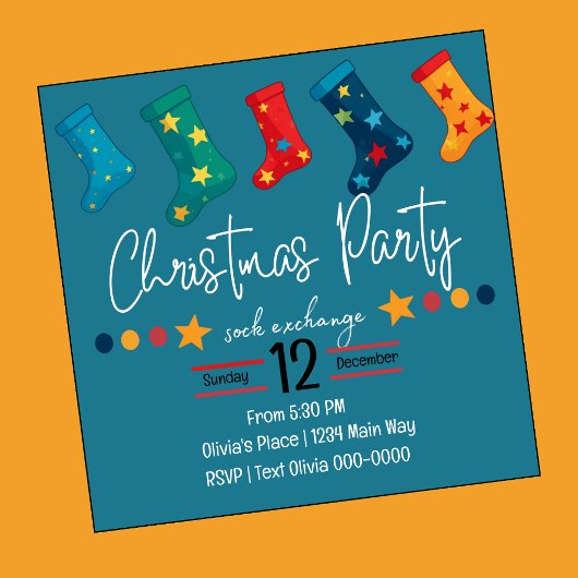Whimsisches Weihnachtssock-Exchange-Party in Blue Einladung