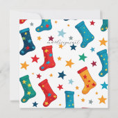 Whimsisches Weihnachtssock-Exchange-Party in Blue Einladung (Rückseite)