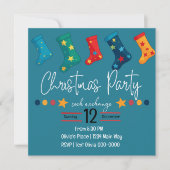 Whimsisches Weihnachtssock-Exchange-Party in Blue Einladung (Vorderseite)